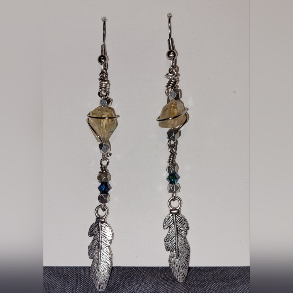 Citrine Feather Earrings Handmade